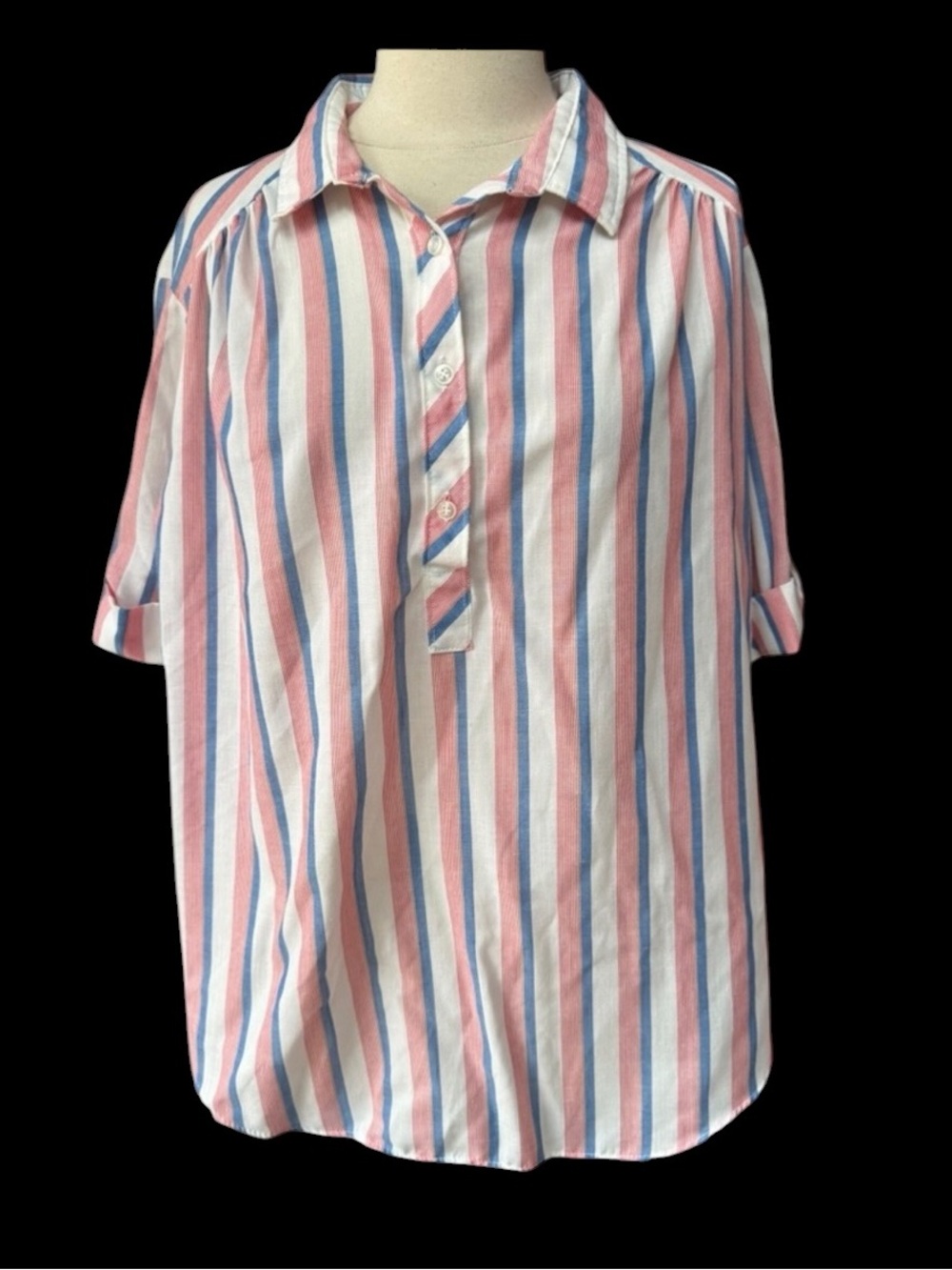 NWOT Mid-To-Late‎ 1980s Square One Cotton Linen Blend Grain Sack Stripe Short Sl